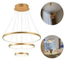 Lustre Pendente Anéis 3 Arcos Premium 60cm Cor Dourado 127 220v Dourado