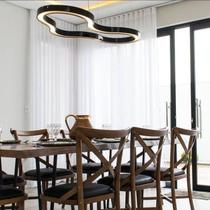 Lustre Pendente Anel Led 2700k 80cm Madeira e Acrílico