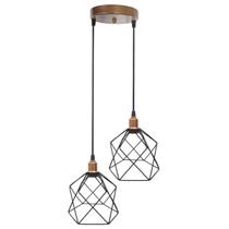 Lustre Pendente Aramado Duplo Cálice Cobre Rose Gold/Preto Cabo Regulável Luminária Agp Ilumini