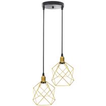 Lustre Pendente Aramado Duplo Cálice Dourado Cabo Regulável Luminária Agp Ilumini