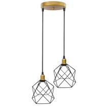 Lustre Pendente Aramado Duplo Cálice Dourado/Preto Cabo Regulável Luminária Agp Ilumini Lustre Pendente Aramado Duplo Cálice Dourado/Preto Cabo Regulável Luminária Agp Ilumini
