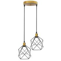 Lustre Pendente Aramado Duplo Cálice Dourado/Preto Cabo Regulável Luminária Agp Ilumini