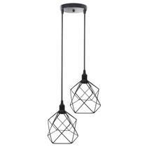 Lustre Pendente Aramado Duplo Cálice Preto Cabo Regulável Luminária Agp Ilumini
