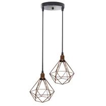 Lustre Pendente Aramado Duplo Diamante Cobre Rose Gold Cabo Regulável Luminária Agp Ilumini