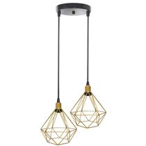 Lustre Pendente Aramado Duplo Diamante Dourado Cabo Regulável Luminária Agp Ilumini