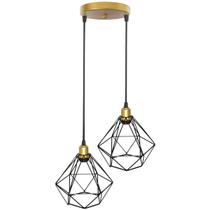 Lustre Pendente Aramado Duplo Diamante Dourado/Preto Cabo Regulável Luminária Agp Ilumini