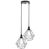 Lustre Pendente Aramado Duplo Diamante Preto Cabo Regulável Luminária Agp Ilumini