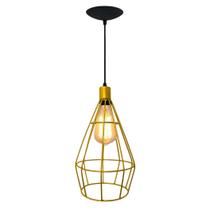 Lustre Pendente Aramado Retrô Luminária Cone Dourado