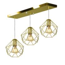 Lustre Pendente Aramado Triplo Base Retangular Dourado Lustre Pendente Aramado Triplo Base Retangular Dourado