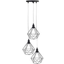 Lustre Pendente Aramado Triplo Diamante Cabo Cristal Regulável Luminária Agp Ilumini