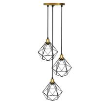 Lustre Pendente Aramado Triplo Diamante Dourado/Preto Cabo Regulável Luminária Agp Ilumini Retro Lustre Pendente Aramado Triplo Diamante Dourado/Preto Cabo Regulável Luminária Agp Ilumini Retro