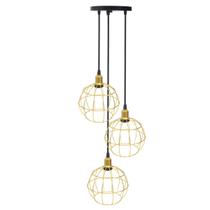 Lustre Pendente Aramado Triplo Globo Dourado Cabo Regulável Luminária Agp Ilumini Retro