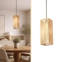 Lustre Pendente Artesanal em Fibra Natural Quadrado 15x30 cm