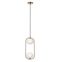 Lustre Pendente Ball 2 Globos Vidro Branco Dourado Oval Ace93