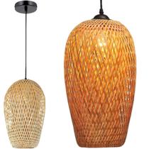 Lustre Pendente Bambu 37Cm Fibra Natural Luminária Teto Lustre Pendente Bambu 37Cm Fibra Natural Luminária Teto