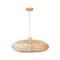 Lustre Pendente Bambu Trançado Natural Rustico E27 Madeira