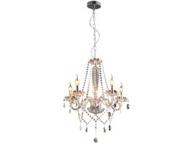 Lustre Pendente Baronesa Candelabro 5 Braços Avant Vidro e Aço Cromado 58x72cm Lustre Pendente Baronesa Candelabro 5 Braços Avant Vidro e Aço Cromado 58x72cm