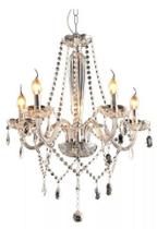 Lustre Pendente Baronesa Candelabro 5 Braços Avant Vidro e Aço Cromado 58x72cm