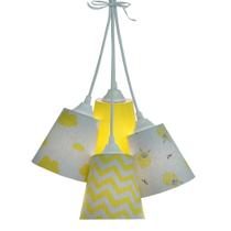 Lustre Pendente Bebê Nuvens e Carneirinhos Cinza e Amarelo