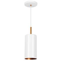 Lustre Pendente Bilboquê Cilindrico Branco com Cobre