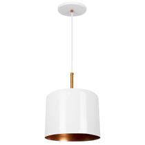 Lustre Pendente Bilboquê Medio Branco com Cobre