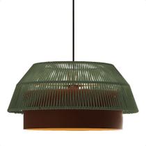 Lustre Pendente Blumenau Gaia Macramê 50cm E27 Bivolt Marrom Gold Com Verde