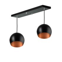 Lustre Pendente Bola Duplo Base Retangular Preto/Cobre