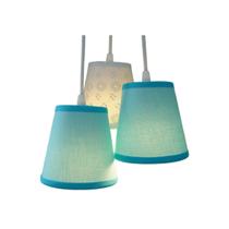 Lustre Pendente Cacho 3 Cúpulas Azul e Renda Branca