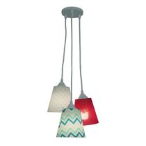 Lustre Pendente Cacho Bebê 3 Cúpulas Verde Água e Pink