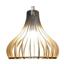 Lustre Pendente Catedral Em Madeira MDF Natural Bivolt