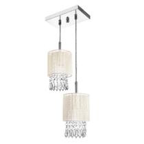 Lustre Pendente Cganza Duplo Redondo Cristal Acrílico Bege