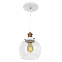 Lustre Pendente Château Bola Media Vidro Branco Cobre 20cm - MARRYLUZ