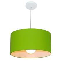 Lustre Pendente Cilíndrico 4052 Cúpula em Tecido 50x21cm Verde Limão - Bivolt