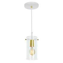 Lustre Pendente Cilindrico Clear Glass Branco Com Dourado
