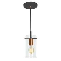 Lustre Pendente Cilindrico Clear Glass Preto com Cobre