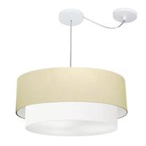 Lustre Pendente Cilíndrico Com Desvio Bege e Branco MJ-4367 Para Mesa de Jantar e Estar