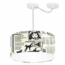 Lustre Pendente Cilíndrico Com Desvio De Centro Md-4151 Cúpula em Tecido 50x25cm Ny-Jornal - Bivolt