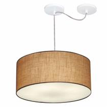 Lustre Pendente Cilíndrico Com Desvio De Centro Md-4151 Cúpula em Tecido 50x25cm Palha - Bivolt