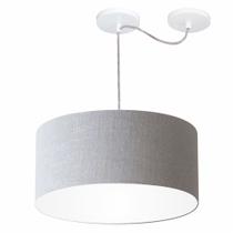Lustre Pendente Cilíndrico Com Desvio De Centro Md-4151 Cúpula em Tecido 50x25cm Rustico Cinza - Bivolt
