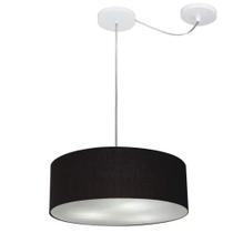 Lustre Pendente Cilíndrico Com Desvio De Centro Md-4255 Cúpula em Tecido 40x15cm Preto - Bivolt