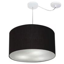 Lustre Pendente Cilíndrico Com Desvio de Centro Vivare Md-4167 Cúpula em Tecido 60x30cm - Bivolt