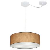 Lustre Pendente Cilíndrico Com Desvio de Centro Vivare Md-4255 Cúpula em Tecido 40x15cm - Bivolt