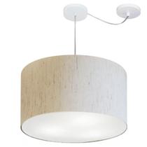 Lustre Pendente Cilíndrico Com Desvio Linho Bege MJ-4167 Para Mesa de Jantar e Estar