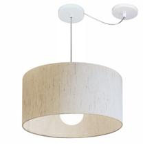 Lustre Pendente Cilíndrico Com Desvio Linho Bege MJ-4228 Para Mesa de Jantar e Estar