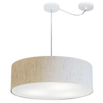 Lustre Pendente Cilíndrico Com Desvio Linho Bege MJ-4259 Para Mesa de Jantar e Estar
