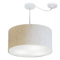 Lustre Pendente Cilíndrico Com Desvio Linho Bege MJ-4261 Para Mesa de Jantar e Estar