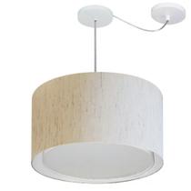 Lustre Pendente Cilíndrico Com Desvio Linho Bege MJ-4307 Para Mesa de Jantar e Estar