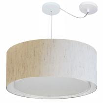 Lustre Pendente Cilíndrico Com Desvio Linho Bege MJ-4311 Para Mesa de Jantar e Estar