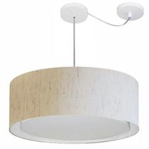 Lustre Pendente Cilíndrico Com Desvio Linho Bege MJ-4317 Para Mesa de Jantar e Estar