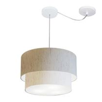 Lustre Pendente Cilíndrico Com Desvio Linho Bege MJ-4359 Para Mesa de Jantar e Estar